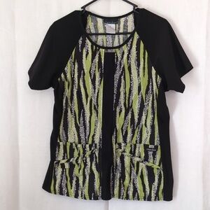 Cherokee Green Black Zebra Knit Side Scrub Top Size Medium